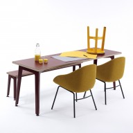 Strong and elegant, fold tables and benches provide a simple surface with maximum clearance for legs, chairs and fresh air to fit underneath! The folded steel frame is proportioned carefully and finished beautifully making a low statement product to be used with any chair or as a bench and table set in any environment. Fold is available in a wide variety of matching laminate top and frame colours as a table and bench set, making fold a truly chameleon like addition to an interior. Practically, fold has adjustable height tilt and glide feet to further compliment it’s ‘use anywhere’ character.