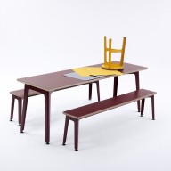 Strong and elegant, fold tables and benches provide a simple surface with maximum clearance for legs, chairs and fresh air to fit underneath! The folded steel frame is proportioned carefully and finished beautifully making a low statement product to be used with any chair or as a bench and table set in any environment. Fold is available in a wide variety of matching laminate top and frame colours as a table and bench set, making fold a truly chameleon like addition to an interior. Practically, fold has adjustable height tilt and glide feet to further compliment it’s ‘use anywhere’ character.