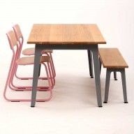 Strong and elegant, fold tables and benches provide a simple surface with maximum clearance for legs, chairs and fresh air to fit underneath! The folded steel frame is proportioned carefully and finished beautifully making a low statement product to be used with any chair or as a bench and table set in any environment. Fold is available in a wide variety of matching laminate top and frame colours as a table and bench set, making fold a truly chameleon like addition to an interior. Practically, fold has adjustable height tilt and glide feet to further compliment it’s ‘use anywhere’ character.
